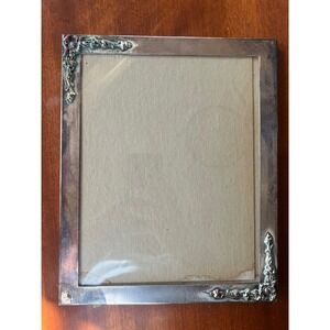 Vintage Silver Tone Ornate Floral Corner Picture Frame Velvet Back 8x10 Patina